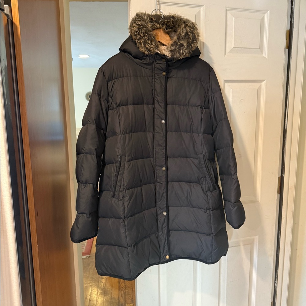 Ralph Lauren Black Puffer Jacket with Faux Fur Trim